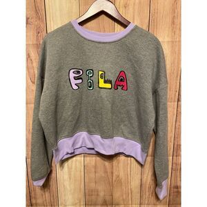FILA Large women’s crop sweatshirt grey purple monster doodle